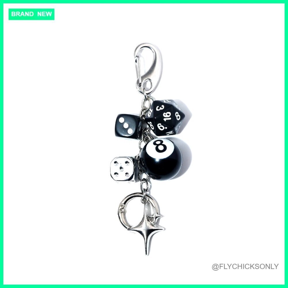 Y2K Style 8 Ball Dice Charm Keychain with Clips for Bags Purse Phone